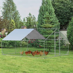 Large Spire-Shaped Chicken Coop, Galvanized Metal Hen House with Waterproof & Sun-protective Cover