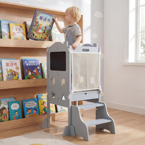 Foldable Toddler Tower with 3 Using Modes Step Stool, Standing Kitchen Tower w/ 2-Step Stool