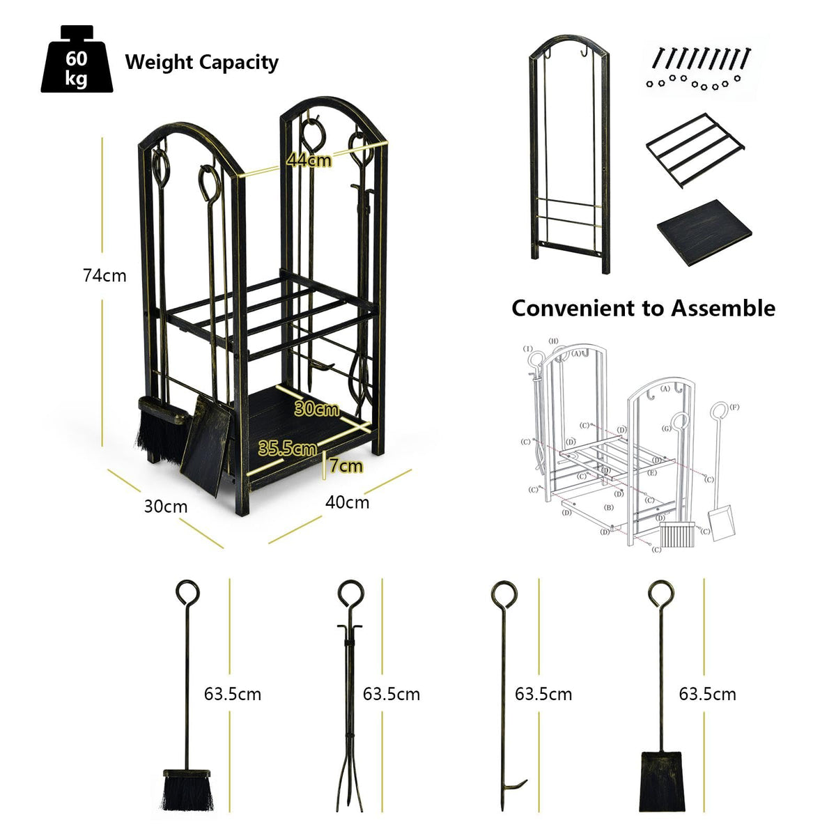 Giantex Firewood Rack with 4 Fireplace Tools Wrought Iron Log Storage Rack