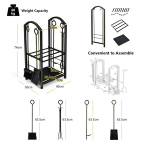 Giantex Firewood Rack with 4 Fireplace Tools Wrought Iron Log Storage Rack