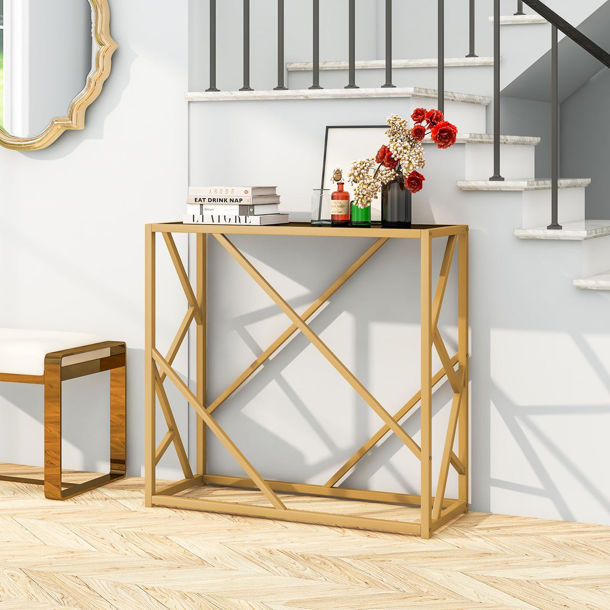 Giantex 80cm Tempered Glasstop Entryway Table, Console Table