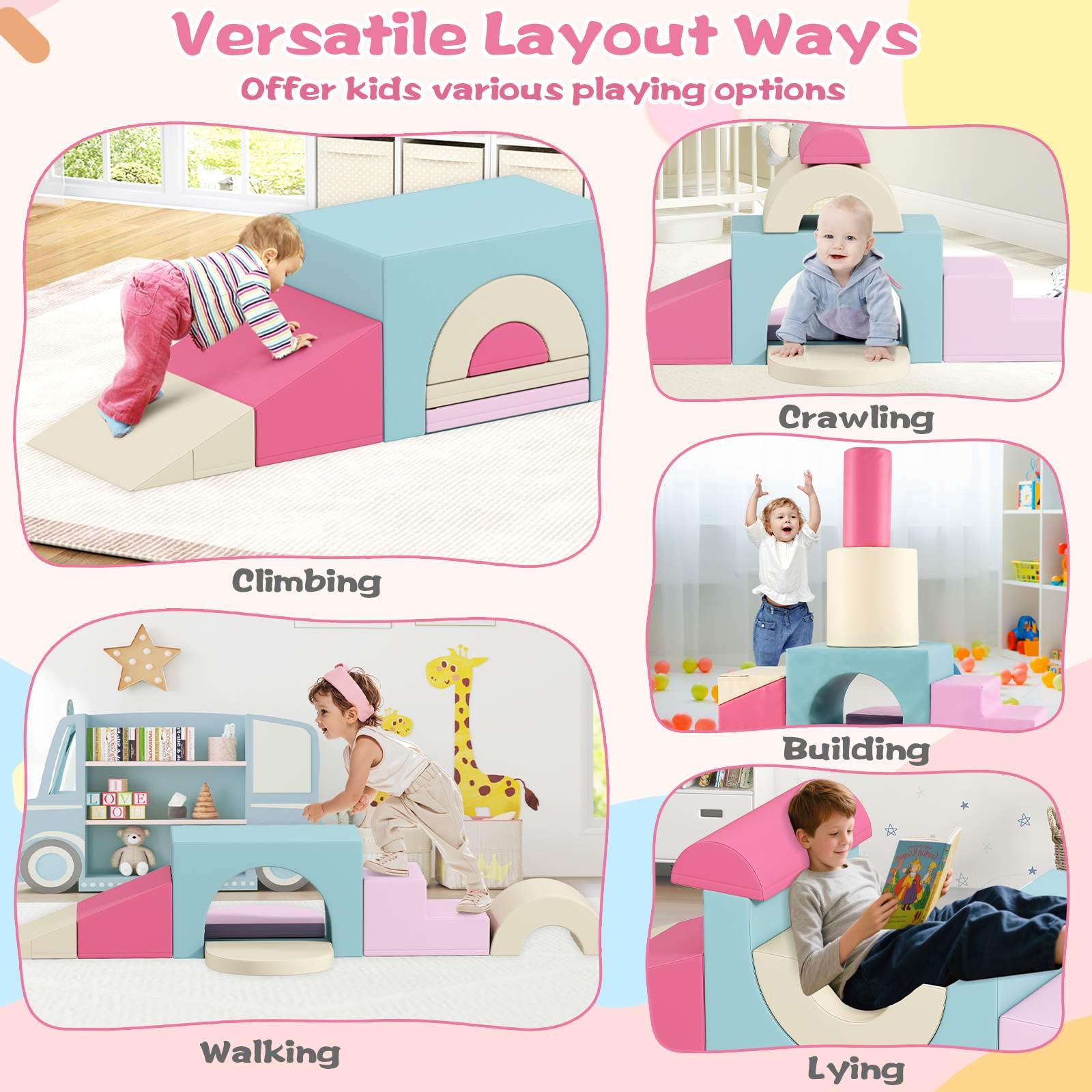 7-Piece Foam Climbing Blocks Soft PU Leather Play Gym