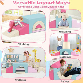 7-Piece Foam Climbing Blocks Soft PU Leather Play Gym