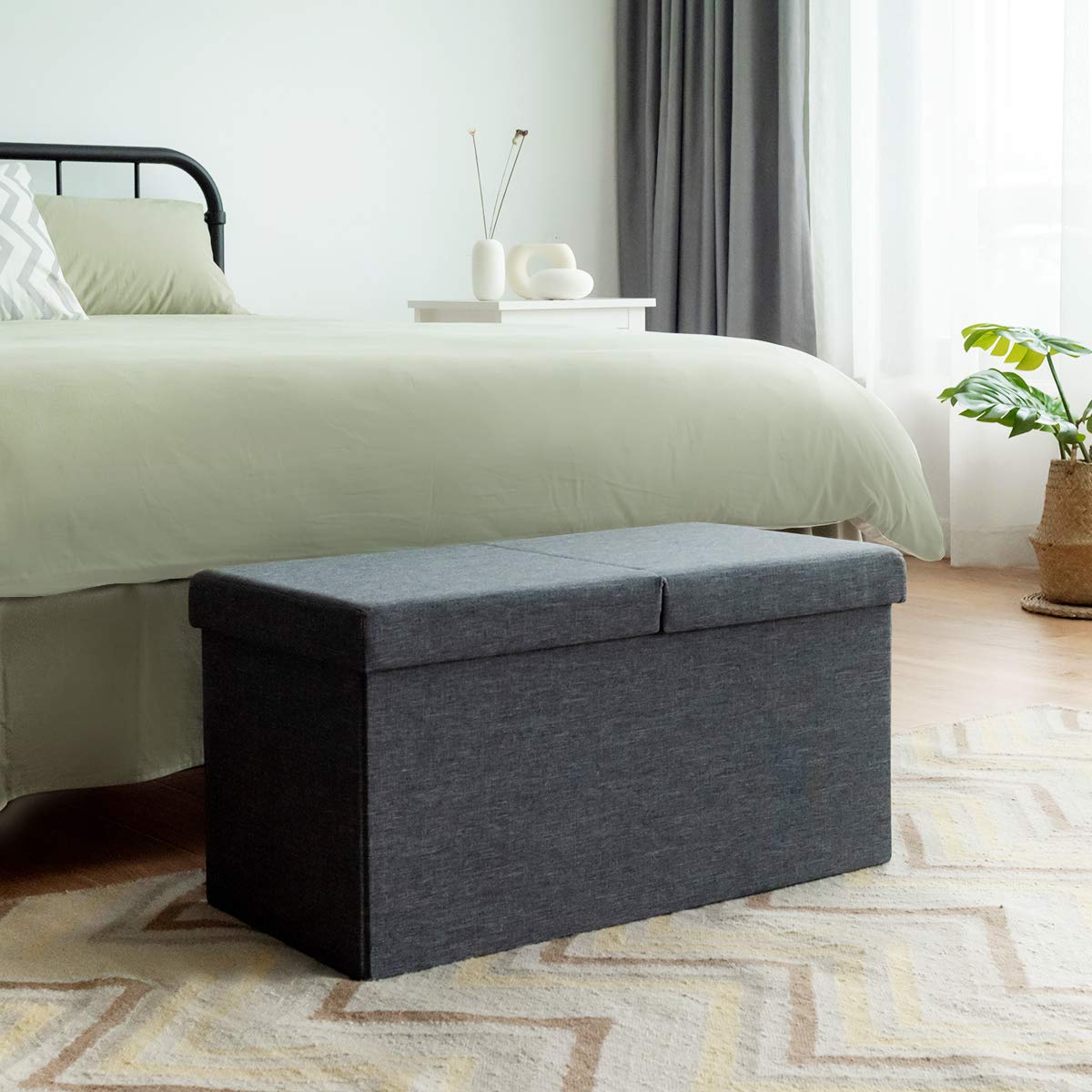 Giantex Storage Ottoman, Upholstered Chest Bench w/Storage Space