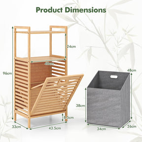 Bathroom Shelf w/Laundry Basket, Bathroom Shelf Made of Bamboo, Bathroom Cabinet w/ 2 Shelves for Bathroom Accessories