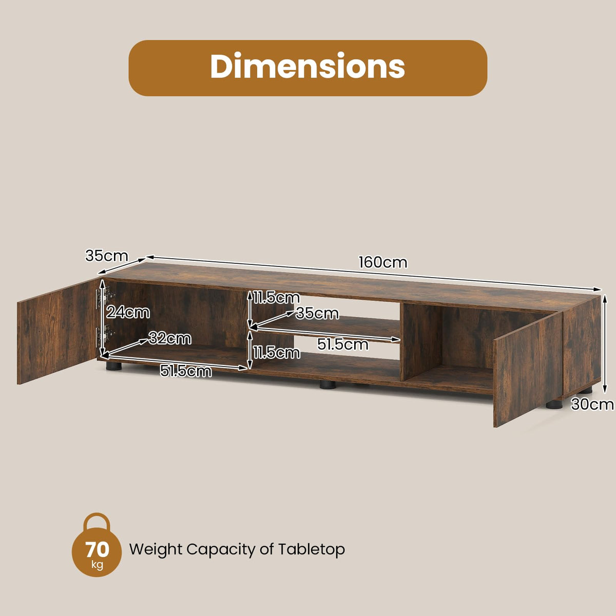 Modern TV Stand for up to 70" TVs, Minimalist Entertainment Center with 2 Doors & Open Shelves