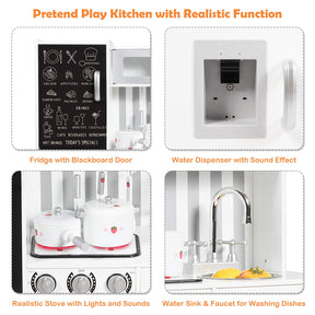 Kids Kitchen Playset, Wooden Pretend Play Kitchen with Blackboard, Accessory Utensils