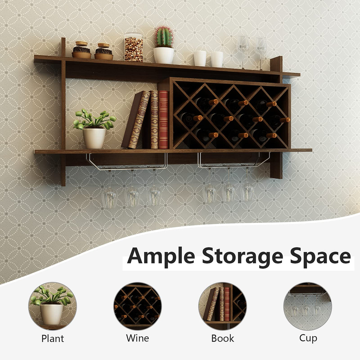 Giantex Wall-mounted Wine Rack, Modern Wine Shelf Organizer