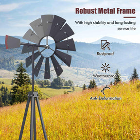 253cm Ornamental Windmill with 4 Support Legs for Backyard, Garden, Farm