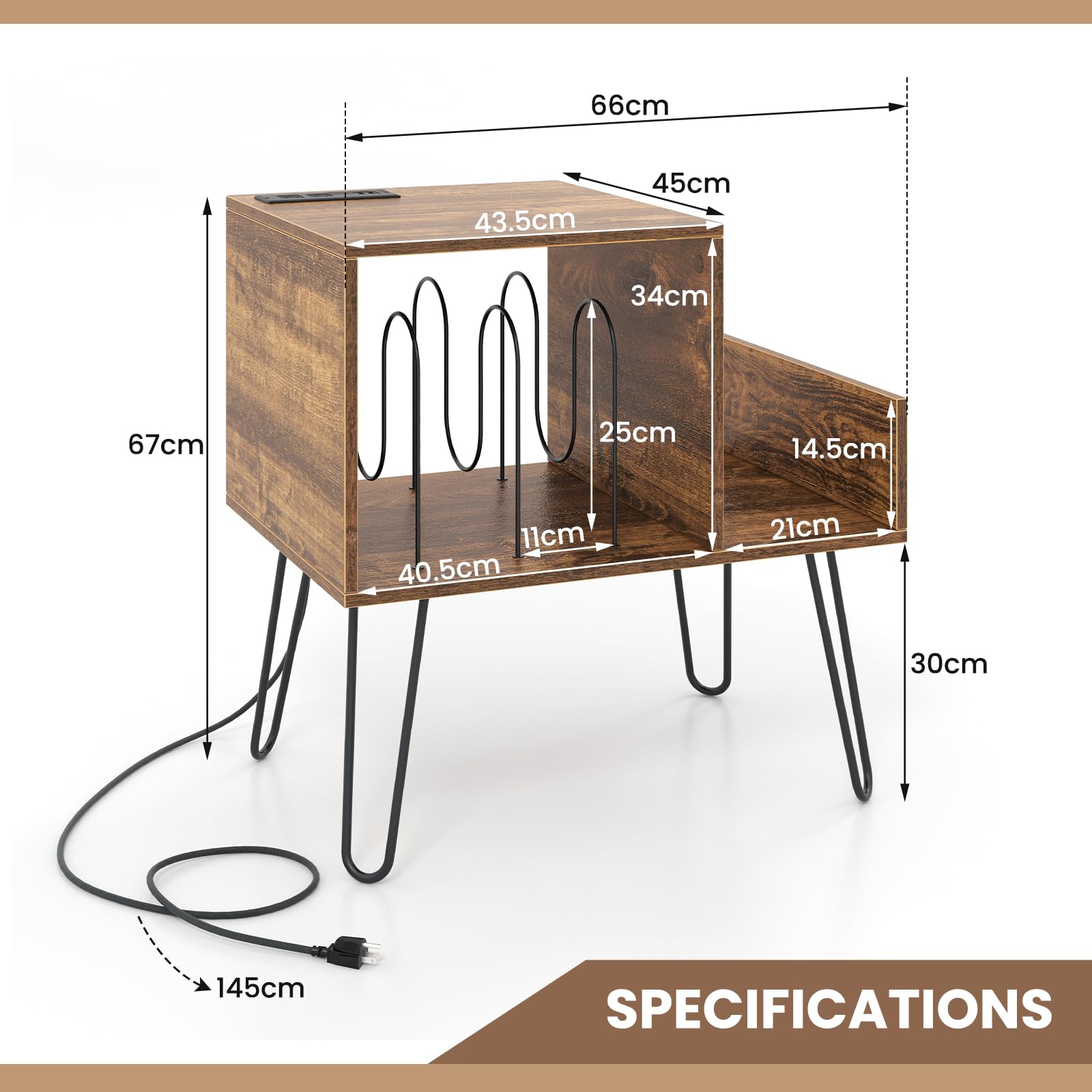 Giantex Record Player Stand with Power Outlet, Turntable Stand with Vinyl Divider & Display Shelf