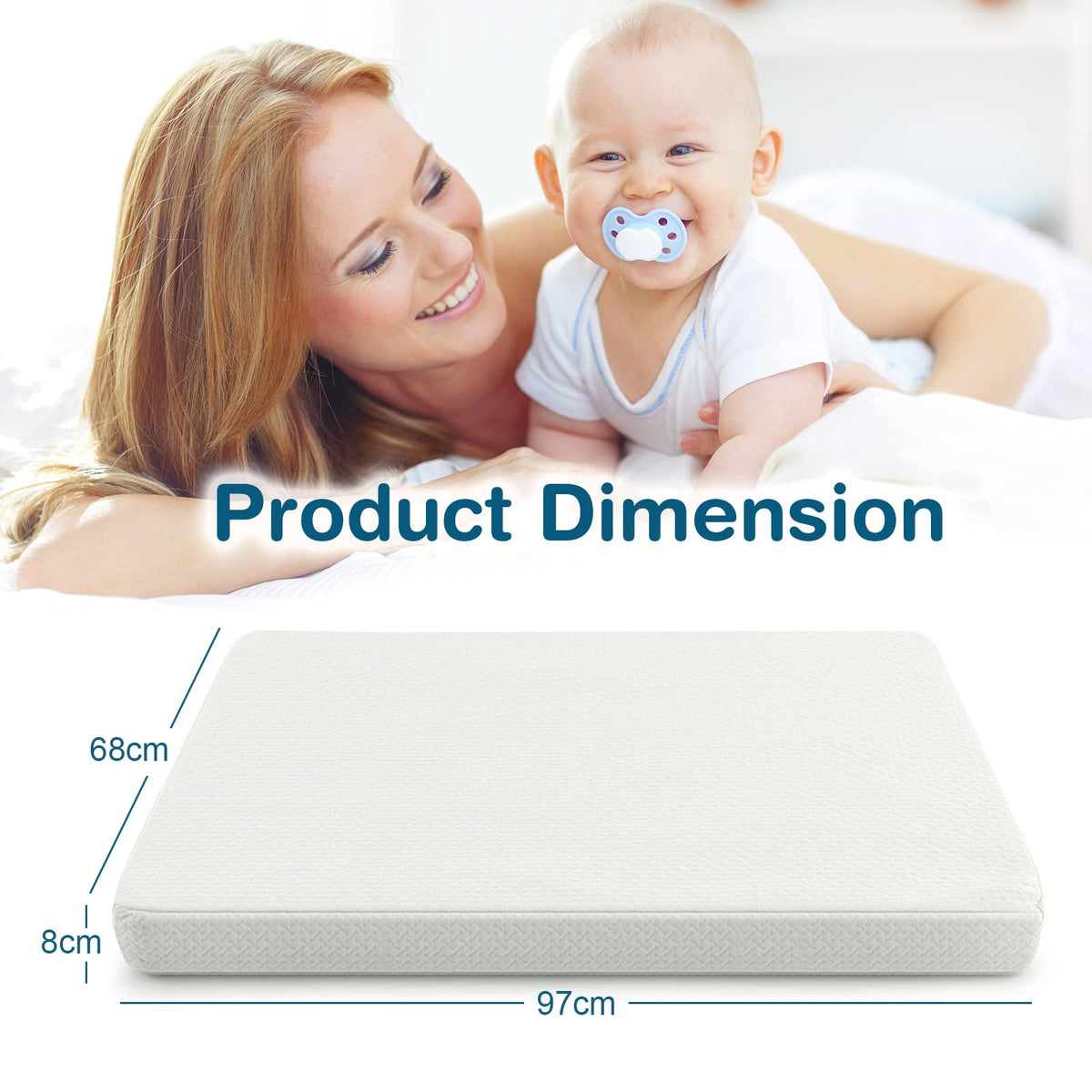 Baby Cot Mattress, Dual Sided 8CM Thickness Toddler 97 x 68 cm Crib Mattress Pad w/Waterproof