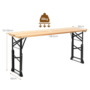 5.5FT Folding Picnic Table, Portable Outdoor Beer Table w/Umbrella Hole & 2 Adjustable Heights