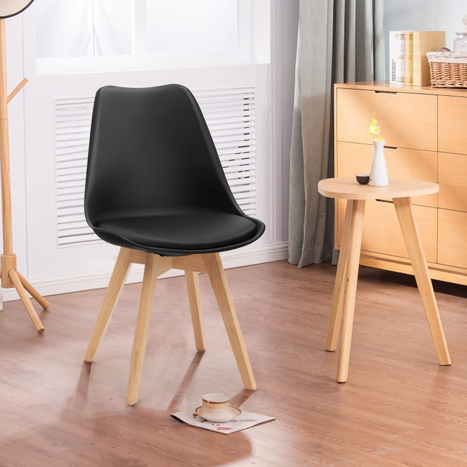 Giantex 4Pcs Modern Dining Chairs, High Backrest Kitchen Chairs, Elegant Mid Century Side Chairs, Black
