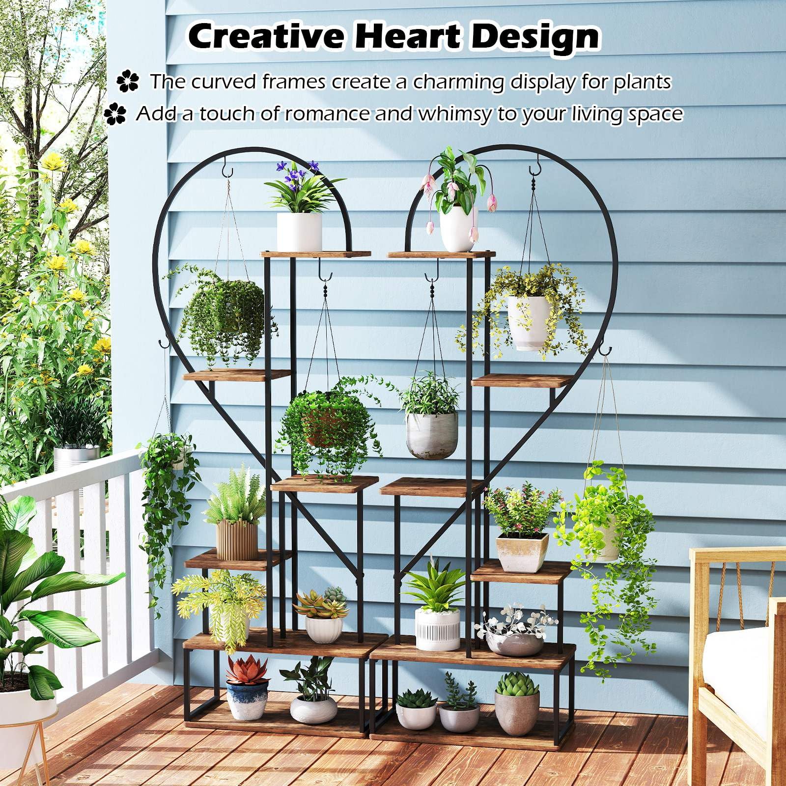 6-Tier Metal Plant Stand, Heart-Shape Ladder Plant Shelves, 2 Pack