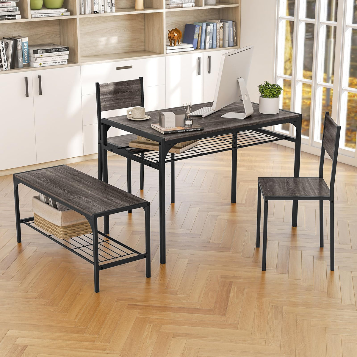 Giantex 4-Piece Dining Set Dining Table w/ 2 Chairs and Bench for 4