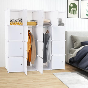 16-Cube Storage Organizer, DIY Modular Closet Storage Cabinet with Hanging Poles for Clothing