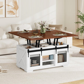 Lift Top Coffee Table, 105cm Farmhouse Center Table with 2 Sliding Barn Doors