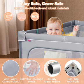 Baby Playpen 127 x 127cm, BPA-Free Foldable Toddlers Safety Fence Play Yard with Zipper Gate