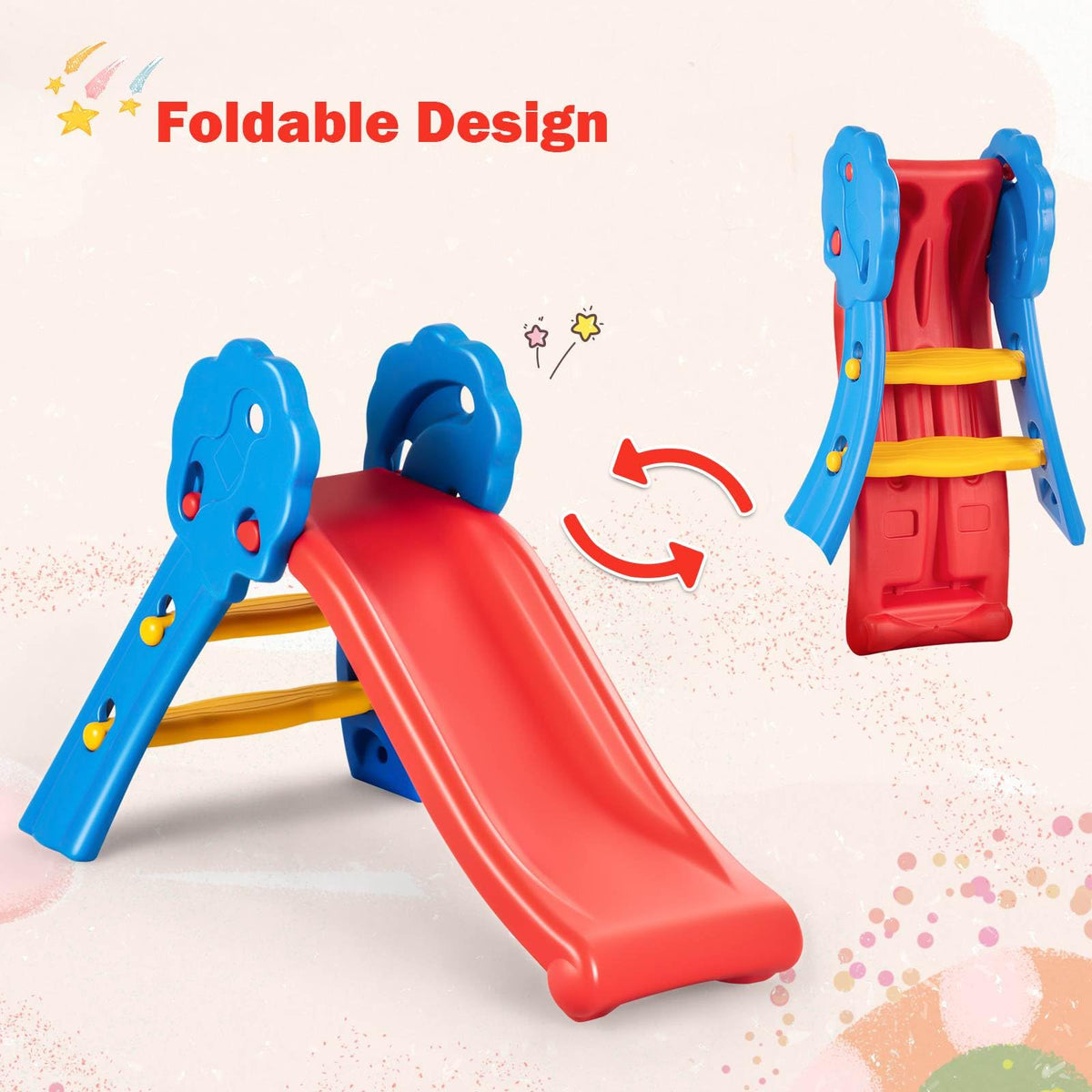 Kids Freestanding Slide W/Guardrails, Patio Toddler Slide W/Non-Slip Pedal