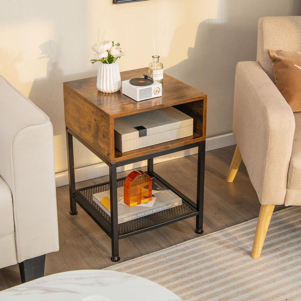 Giantex 40 cm Wood Top End Table w/Metal Frame