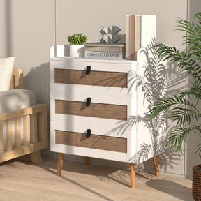 Giantex Nightstand Modern End Table Bedside Table with 3 Rattan Decorated Drawers for Small Spaces