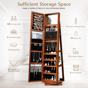 Giantex 360 Rotating Mirrored Jewelry Cabinet, Free Standing Jewelry Armoire, Full Length Mirror
