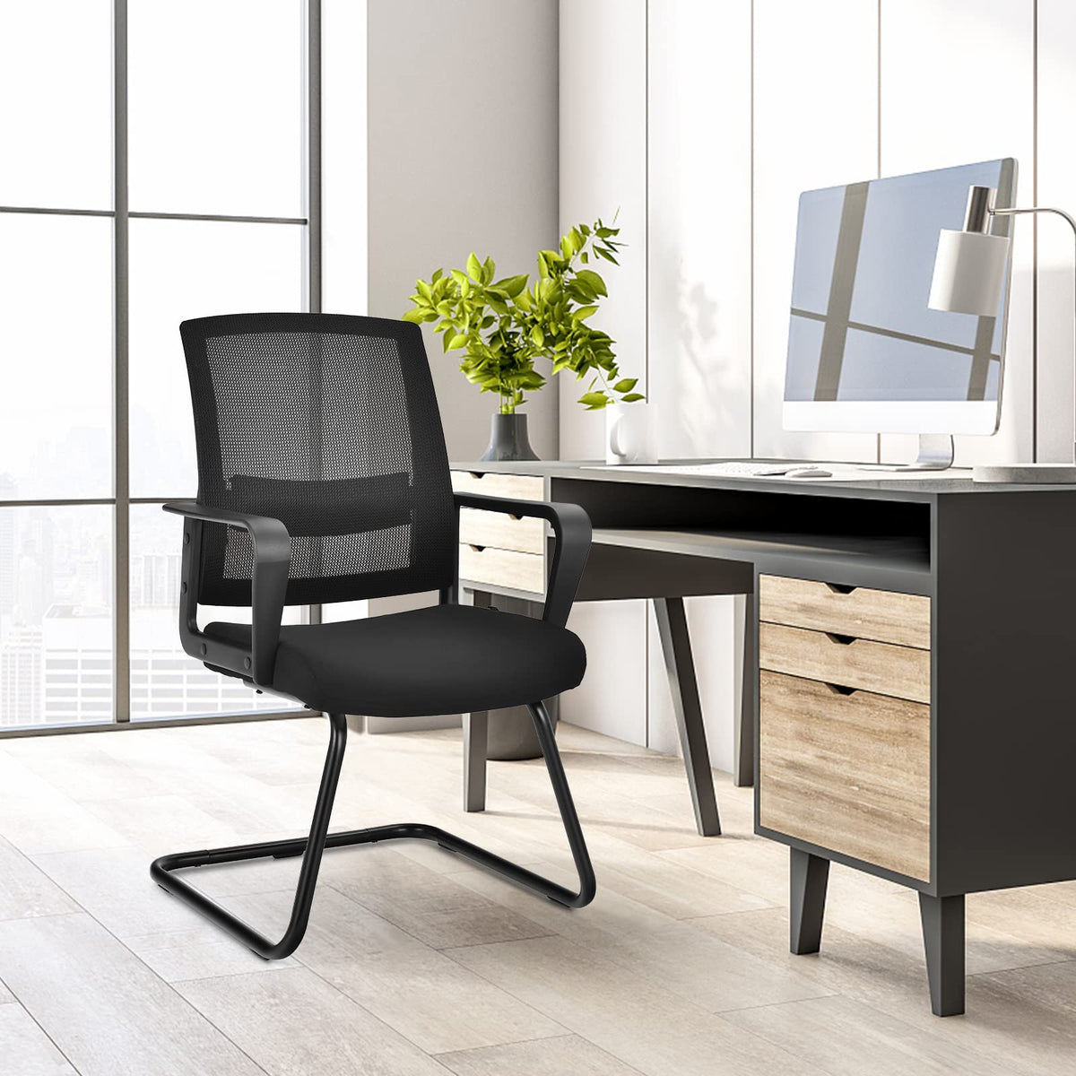 Giantex Visitor Chair, Meeting Room Chair w/Adjustable Lumbar Support