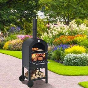 Portable Outdoor Pizza Oven, Patio Pizza Grill, Wood-fired Pizza Maker w/Pizza Stone, Waterproof Cover and Pizza Peel