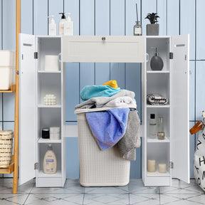 Giantex Over The Toilet Storage Cabinet, Freestanding Toilet Organizer w/Adjustable Shelves & Toilet Paper Holders, White