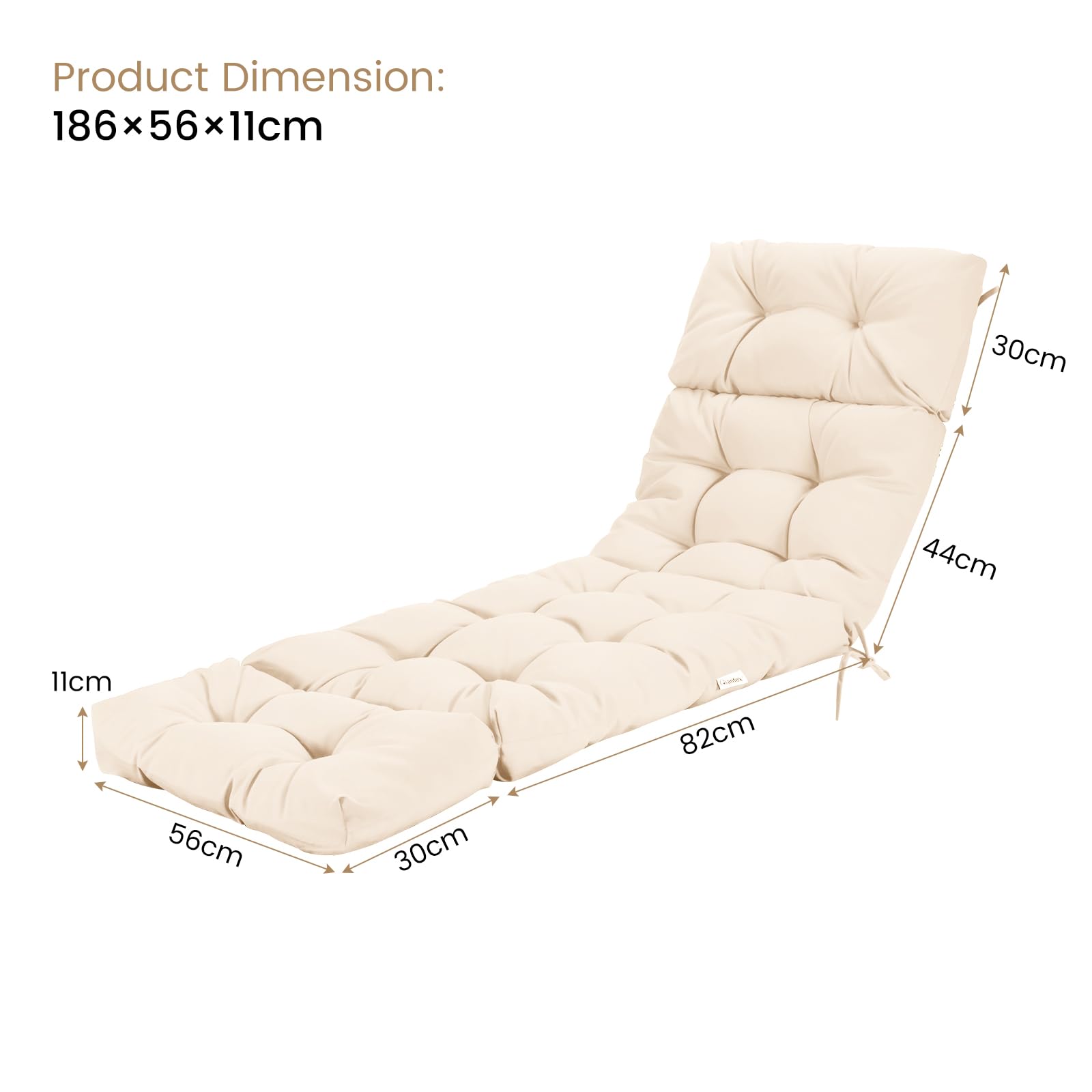 186 x 56cm Patio Lounge Chair Cushion Non-Slip High Back Chair Cushion for Lawn