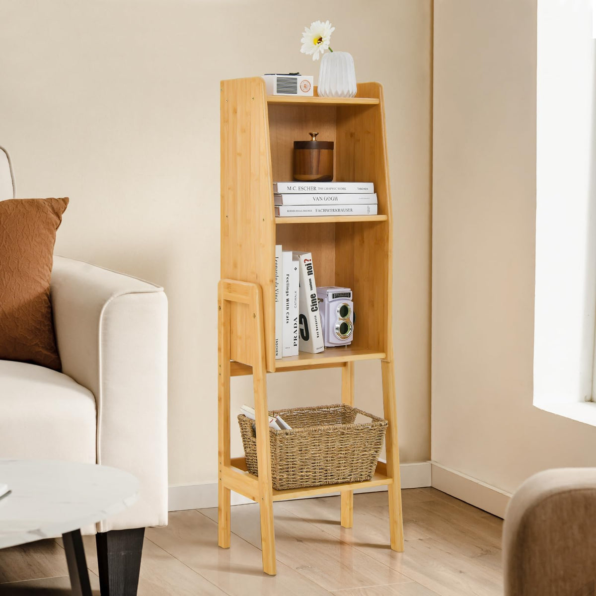 Giantex Bamboo Bookshelf, Modern Bookcase w/Legs