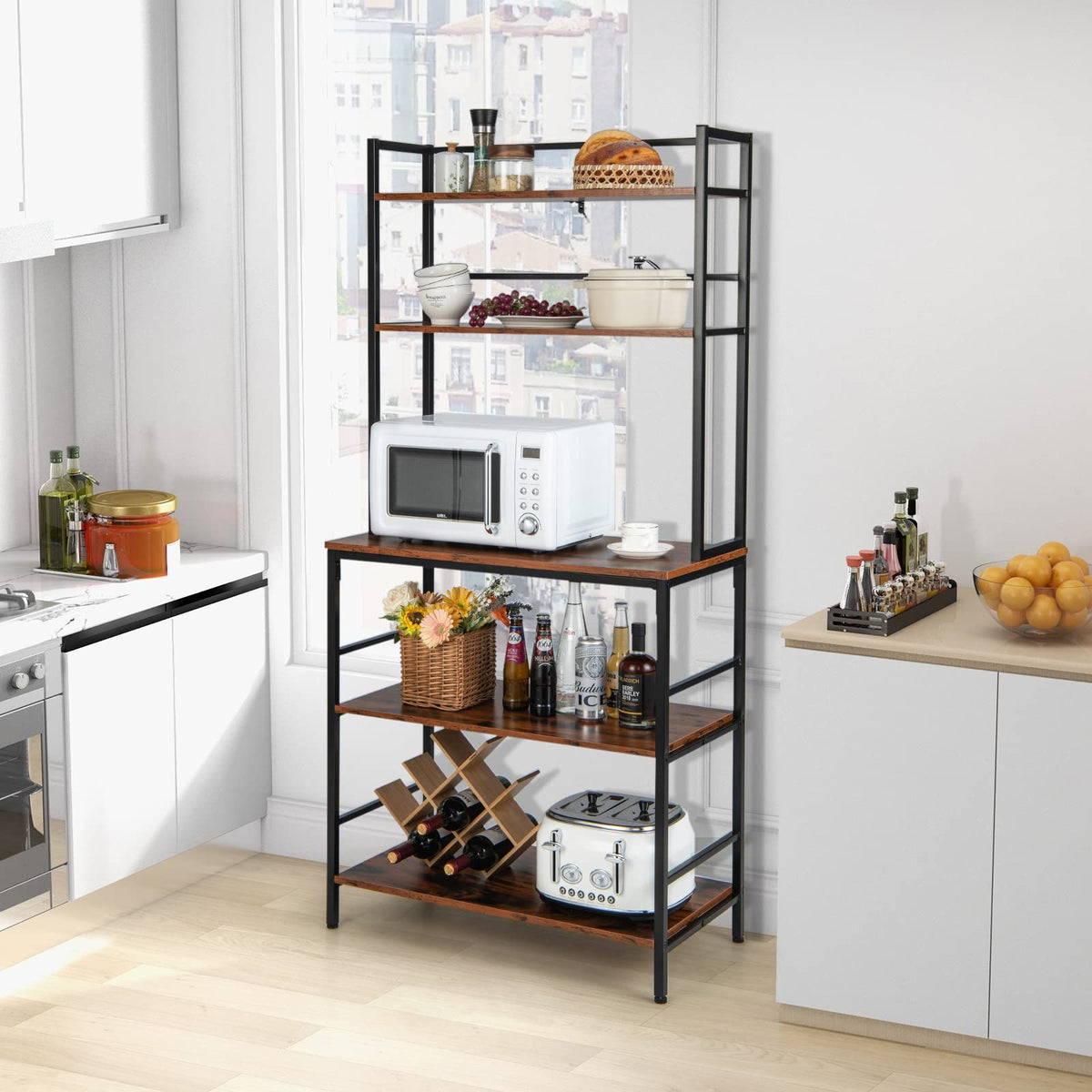 Giantex 5-Tier Freestanding Kitchen Bakers Rack with Hutch