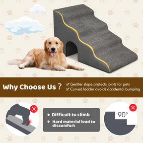 4-Tier High Density Foam Dog Ramps, Extra Wide Pet Stairs with Non-slip Bottom for High Beds & Couches