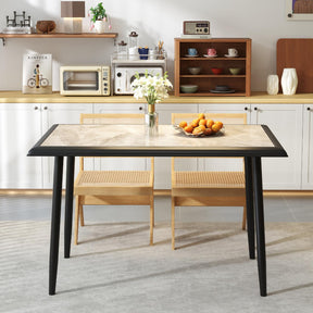 Sintered Stone Dining Table, Rectangular Kitchen Table w/Metal Frame