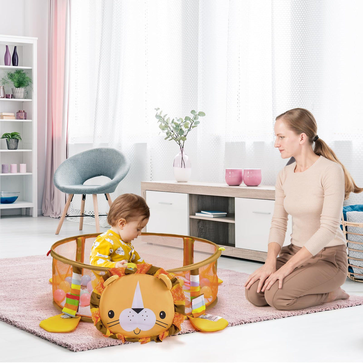 Baby Play Gym, 4-in-1 Baby Play Center for Newborn & Infants w/Soft Padding Mat & Arch Design