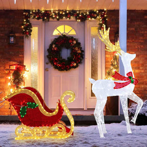 Pre-Lit 462 LEDs Christmas Reindeer & Santa’s Sleigh Xmas Festive Decoration