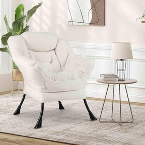 Large Lazy Chair, Sherpa Upholstered Accent Chair with Cozy Head Pillow, Stylish Tufted Back & Seat