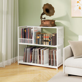 3-Tier Record Player Stand Turnable Vinyl End Table w/ 3 Removable Dividers