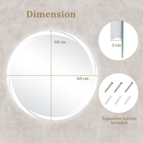 60 x 60 CM Round LED Bathroom Mirror with 3-Color Dimmable Lights