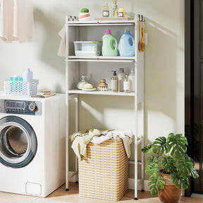 166 cm Over-the-toilet Cabinet, Bathroom Organizer w/ 2 Flip-up Cabinets, See-through Fluted Doors