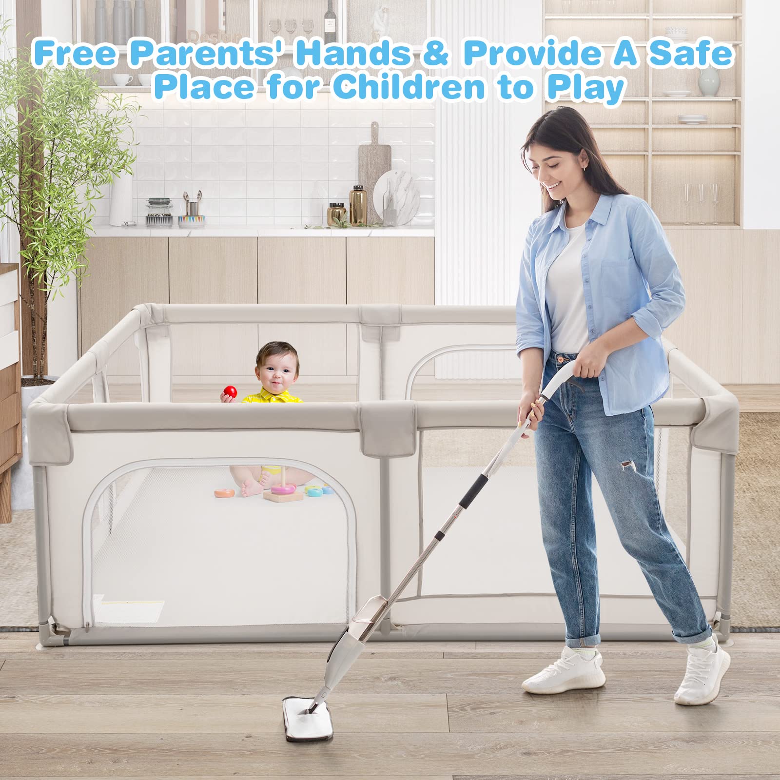 190 x 150 CM Large Baby Playpen, Extra Large Playard for Babies