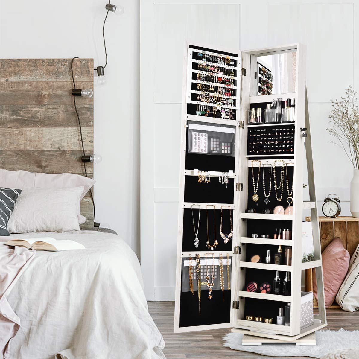 Giantex 360 Rotating Mirrored Jewelry Cabinet, Free Standing Jewelry Armoire, Full Length Mirror