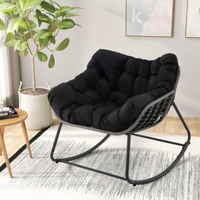 Outdoor Rocking Chair, Oversized Patio PE Wicker Egg Chair