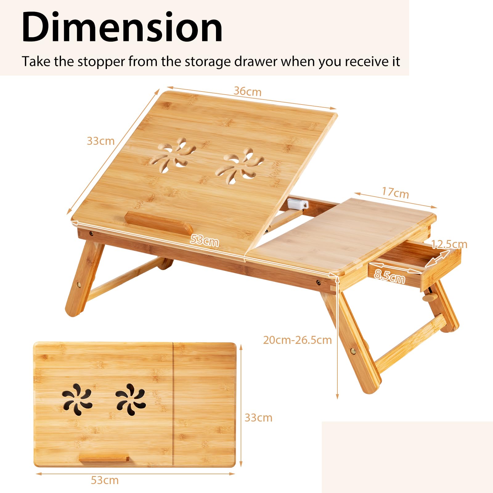Giantex Bamboo Laptop Lap Tray w/Adjustable Legs & Tilting Heat-Dissipation Top