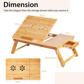 Giantex Bamboo Laptop Lap Tray w/Adjustable Legs & Tilting Heat-Dissipation Top