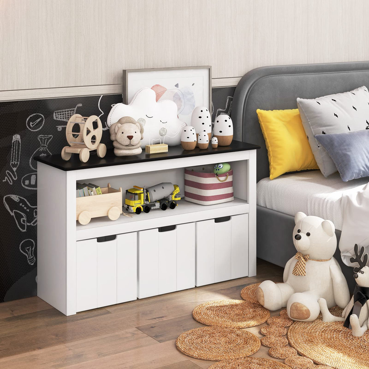 Giantex Kid's Toy Cabinet, Chest of Drawers w/ 3 Drawers on Castors