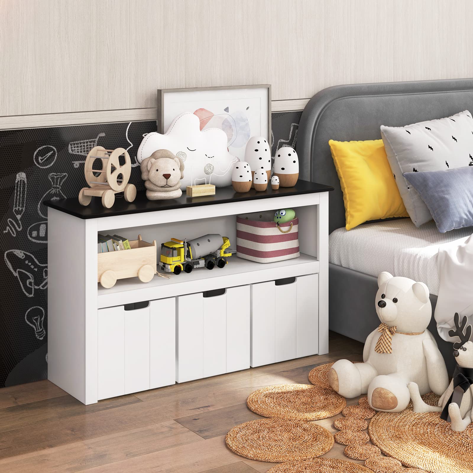 Giantex Kid's Toy Cabinet, Chest of Drawers w/ 3 Drawers on Castors