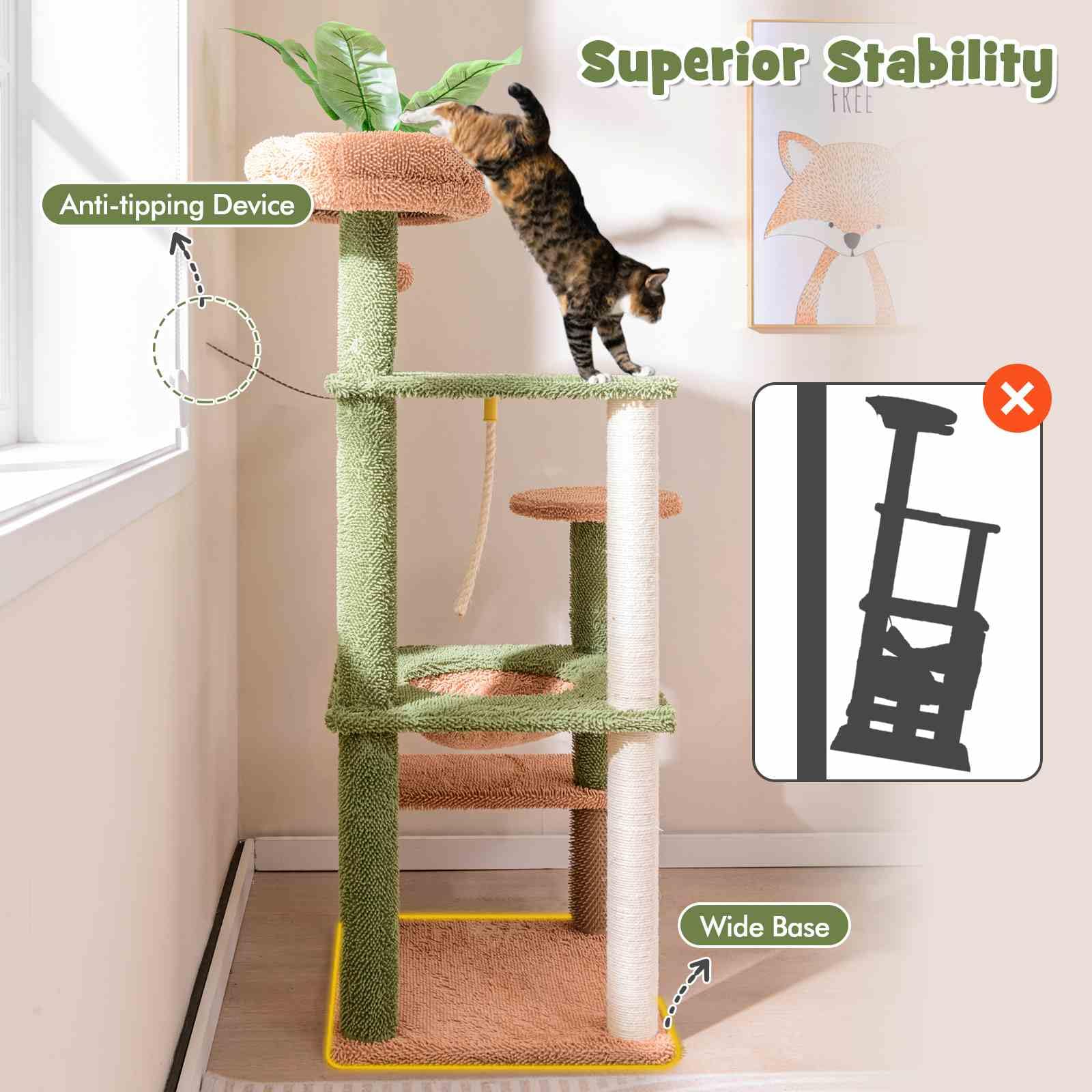 1.5m Multi-Level Cat Tree for Indoor Cats, Cute Cat Tower