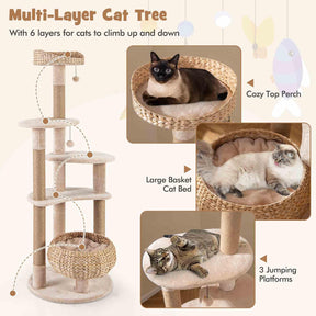 164cm Cattail Cat Tower, 6-Layer Cat Activity Center