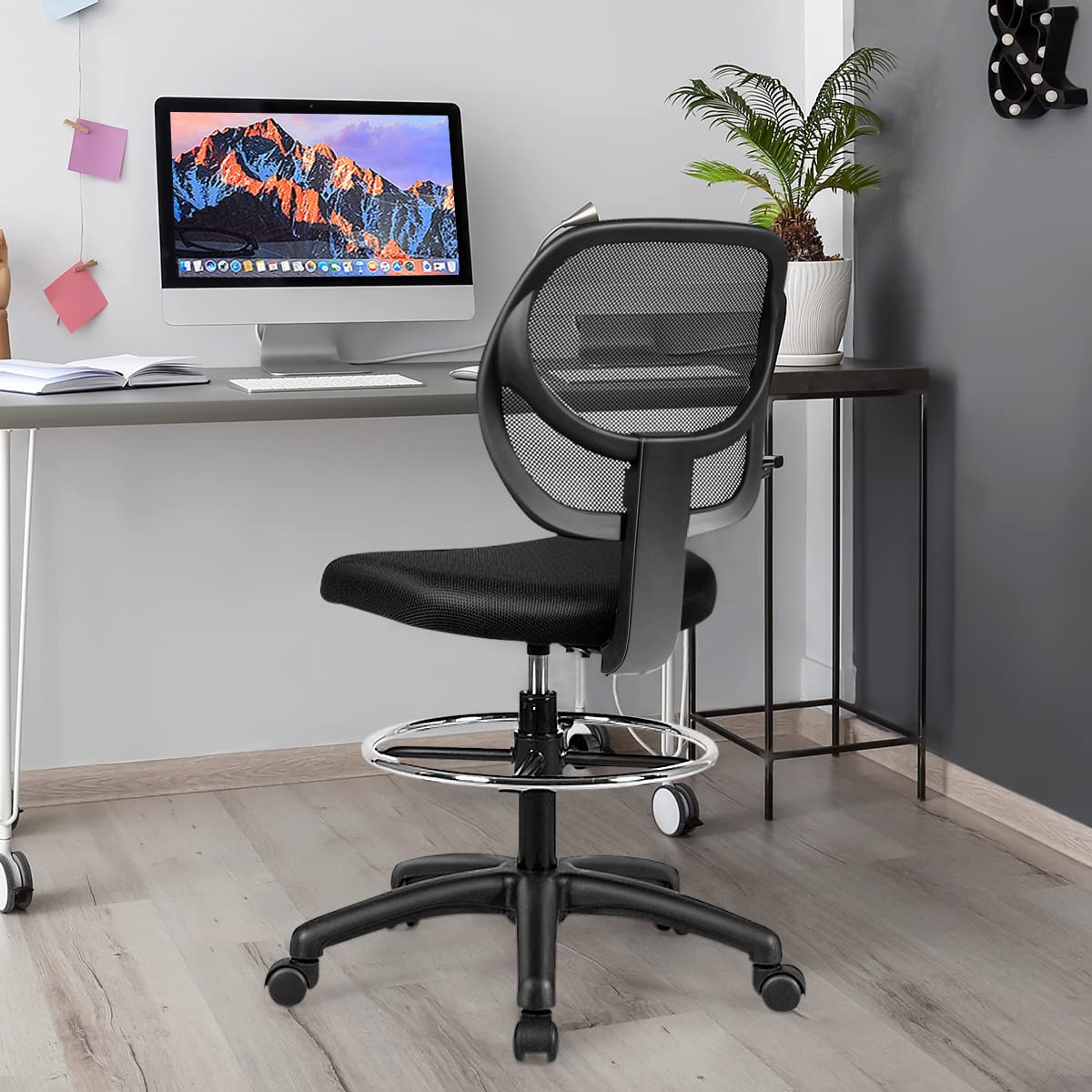 Mesh Drafting Computer Swivel Chair, Office Desk Chair, Ergonomic Armless Executive Task Chair
